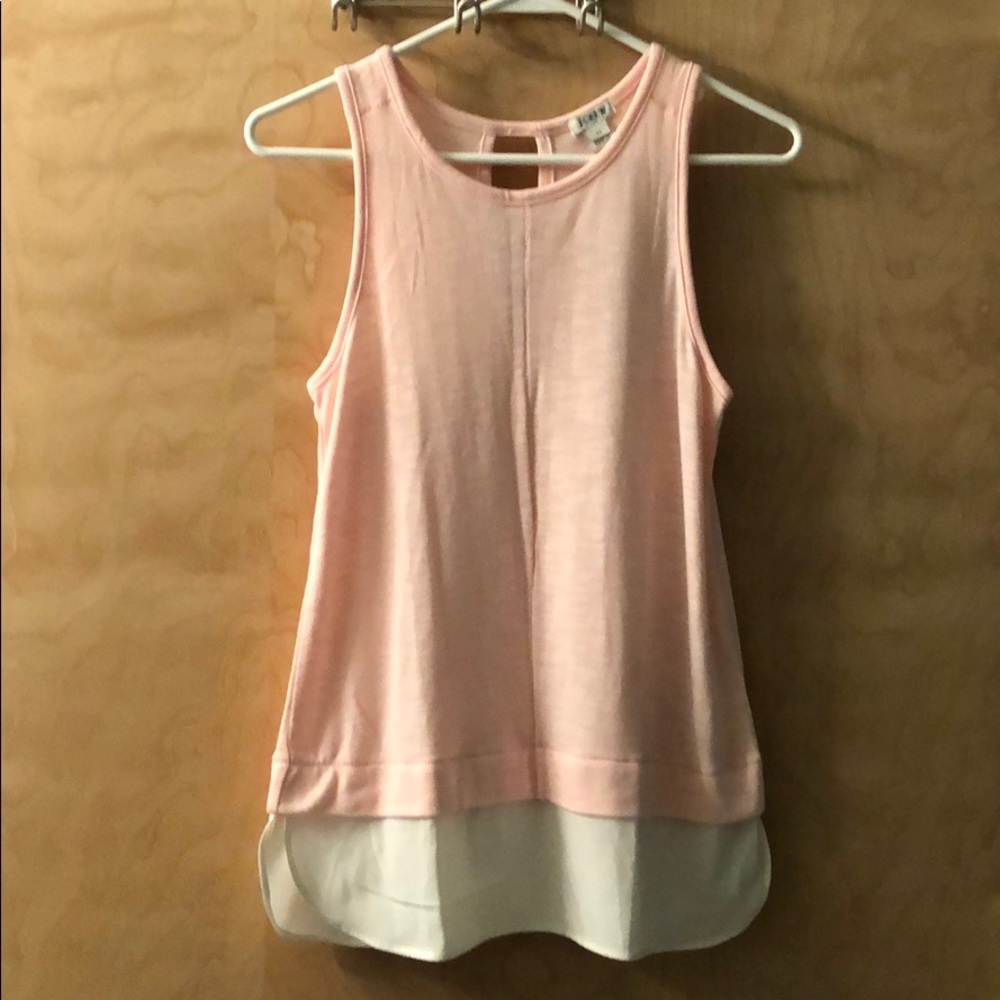 J. Crew pink tank with white blouse hem